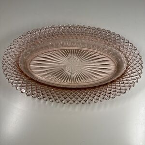 Anchor Hocking Miss America Pink Glass Oval Platter 11” Vintage 1930s